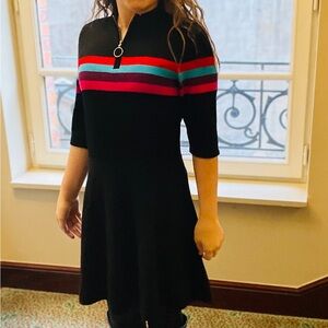 Stylish Black Dress with Colorful Stripes